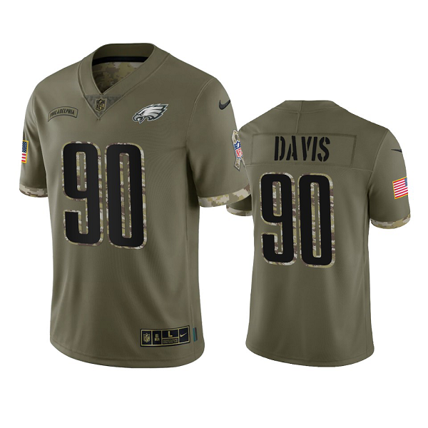 Philadelphia Eagles Jordan Davis Olive 2022 Salute To Service Jersey #90