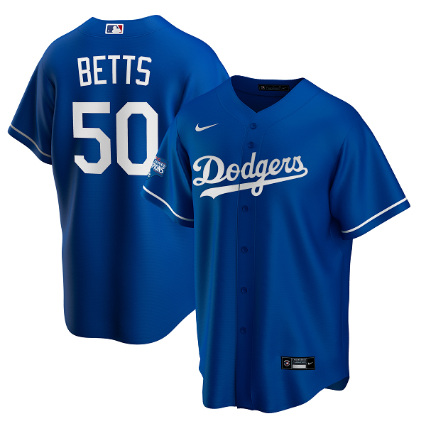 Mookie Betts Los Angeles Dodgers Nike 2020 World Series Champions Patch Alternate MLB Jersey - Royal