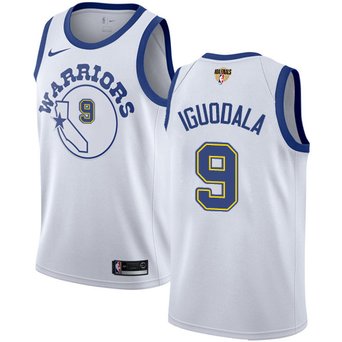 Men's Nike Golden State Warriors #9 Andre Iguodala White Throwback The Finals Patch Swingman Hardwood Classics NBA Jersey