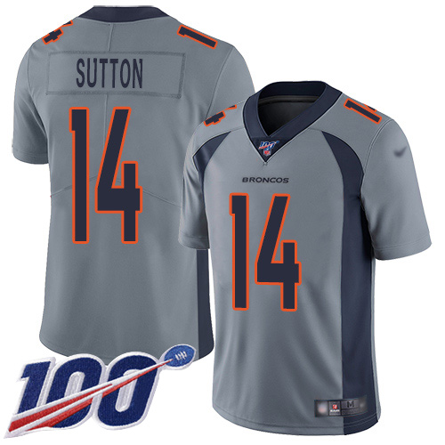 Men's Denver Broncos #14 Courtland Sutton Gray Stitched NFL Limited Inverted Legend 100th Season Jersey