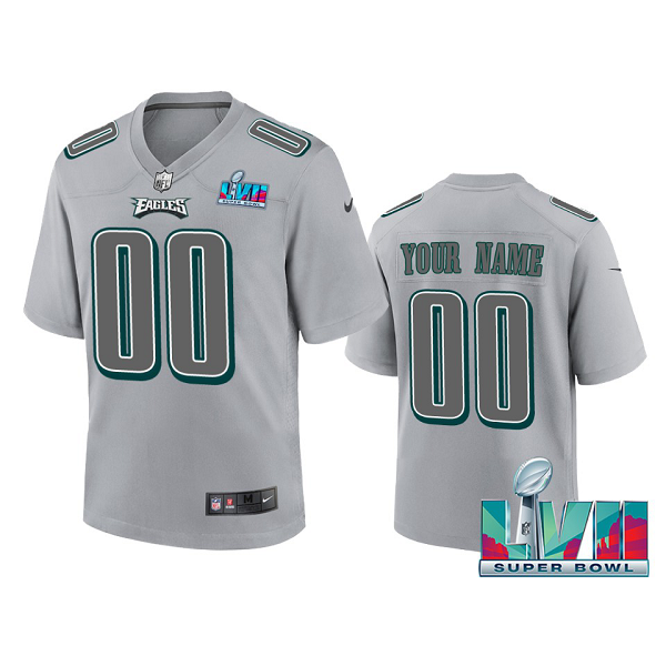 Youth Philadelphia Eagles Custom Gray Super Bowl LVII Atmosphere Jersey