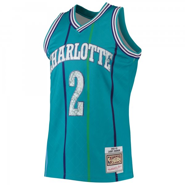 Men's Charlotte Hornets Larry Johnson Mitchell & Ness Teal 1996/97 Hardwood Classics NBA 75th Anniversary Diamond Swingman Jersey