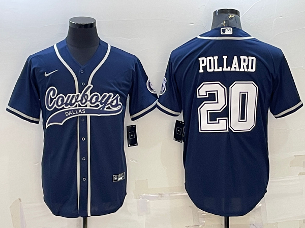 Men's Dallas Cowboys #20 Tony Pollard Navy Stitched Baseball Cool Base Jersey