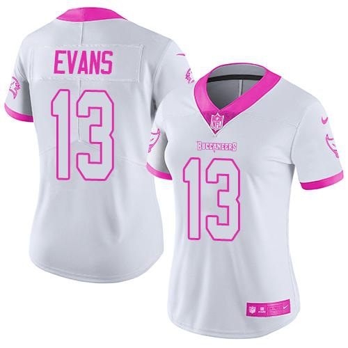 Nike Tampa Bay Buccaneers #13 Mike Evans White/Pink Women's Stitched NFL Limited Rush Fashion Jersey