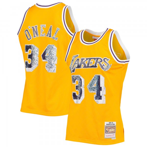 Men's Los Angeles Lakers Shaquille O'Neal Mitchell & Ness Gold 1996-97 Hardwood Classics NBA 75th Anniversary Diamond Swingman Jersey