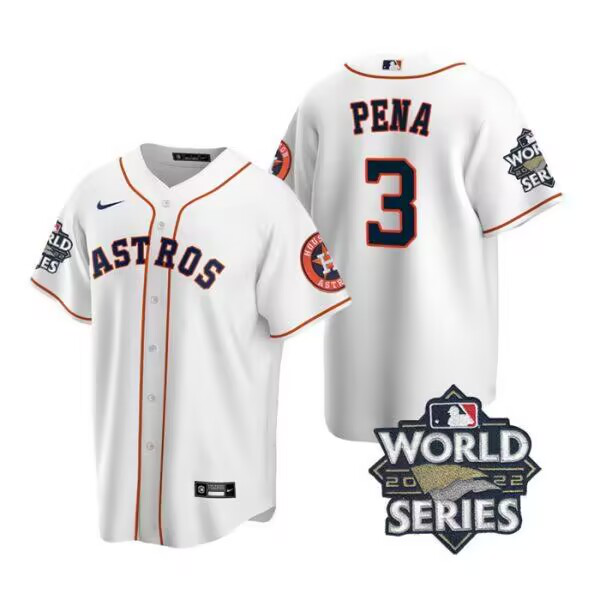 Men's Houston Astros #3 Jeremy Pena 2022 World Series White Home Stitched MLB Jersey