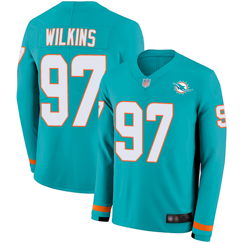 Miami Dolphins #97 Christian Wilkins Aqua Green Team Color Men's Stitched NFL Limited Therma Long Sleeve Jersey