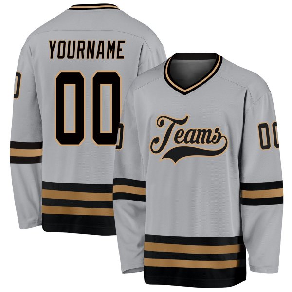 Men's Custom Gray Black-Old Gold Hockey Jersey