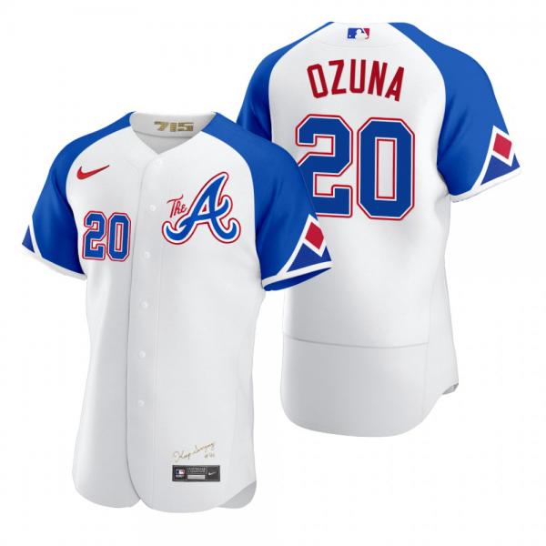 Men's Atlanta Braves #20 Marcell Ozuna White 2023 City Connect Flex Base Jersey