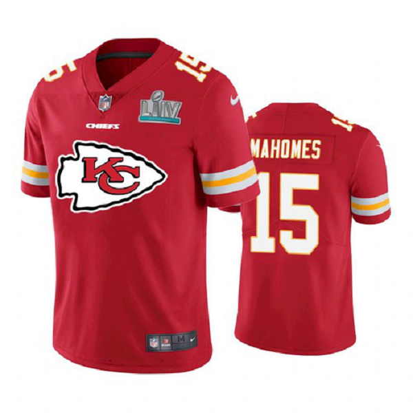 Men's Kansas City Chiefs #15 Patrick Mahomes Team Logo Red 2021 Super Bowl LV Jersey