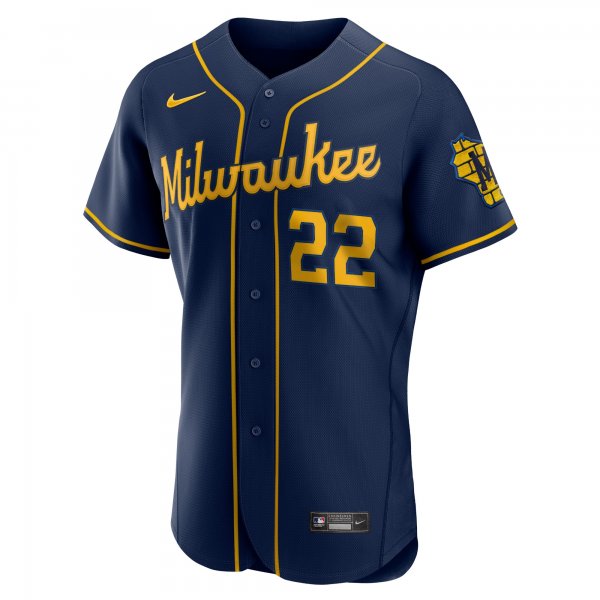 Men's Milwaukee Brewers Christian Yelich Nike Navy 50th Season Alternate Player Jersey