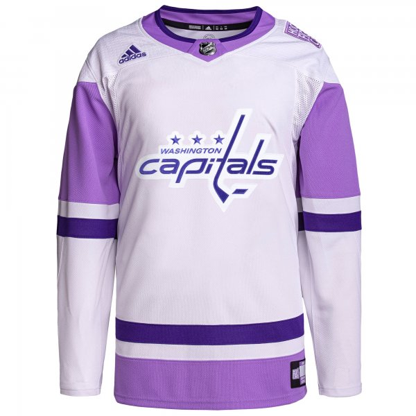 Men's Washington Capitals adidas White/Purple Hockey Fights Cancer Primegreen Custom Jersey