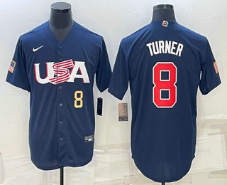 Men's USA Baseball #8 Trea Turner 2023 Navy World Baseball Classic Stitched Jersey