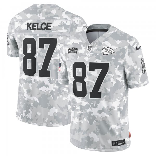 Men's Kansas City Chiefs #87 Travis Kelce Nike Arctic Camo 2024 Salute to Service Limited Jersey