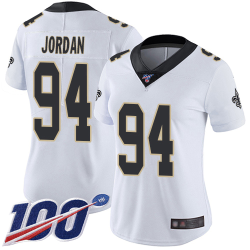 Women's New Orleans Saints #94 Cameron Jordan WhiteStitched NFL 100th Season Vapor Limited Jersey