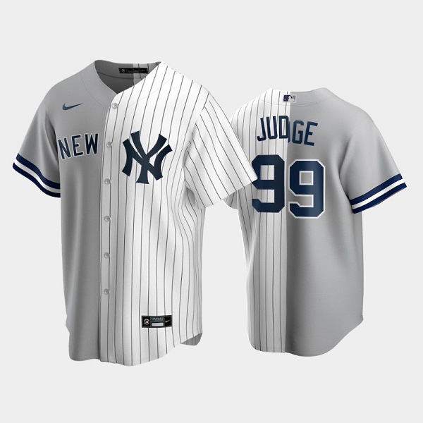 Men's New York Yankees Split Replica MLB Jersey #99 Aaron Judge Gray-White