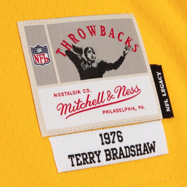 Men's Pittsburgh Steelers Terry Bradshaw Mitchell & Ness Black/Gold 1976 Split Legacy Replica Jersey