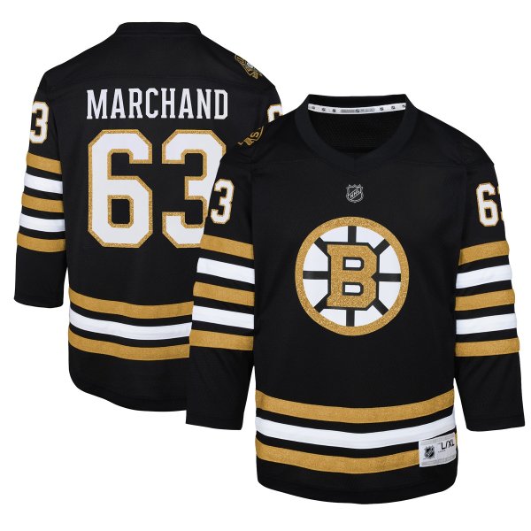 Youth Boston Bruins Brad Marchand Black 100th Anniversary Replica Player Jersey