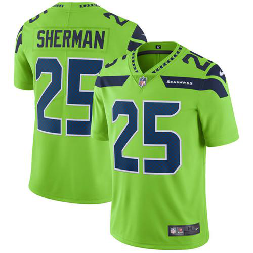 Nike Seattle Seahawks #25 Richard Sherman Green Men's Stitched NFL Limited Rush Jersey