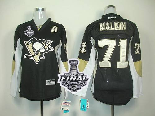 Pittsburgh Penguins #71 Vgeni Malkin Black 2017 Stanley Cup Final Patch Women's Home Stitched NHL Jersey