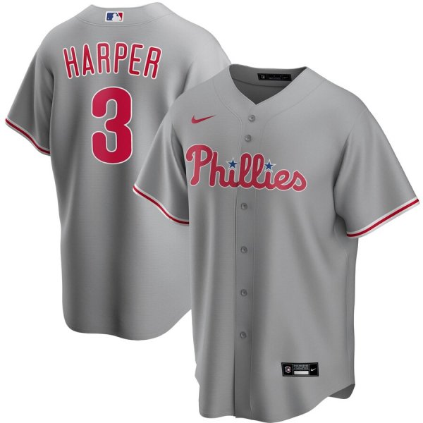 Men's Nike Philadelphia Phillies #3 Bryce Harper Gray Road 2020 MLB Jersey