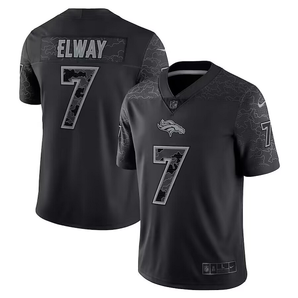 Men's Denver Broncos #7 John Elway Nike Black Retired Player Reflective Limited NFL Jersey