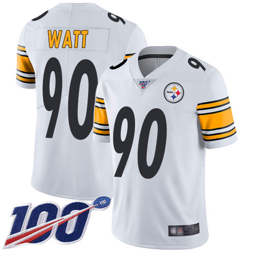 Pittsburgh Steelers #90 T. J. Watt White Youth Stitched NFL 100th Season Vapor Limited Jersey