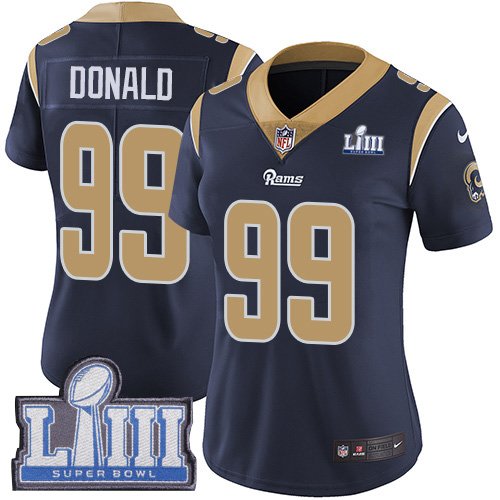 Nike Los Angeles Rams #99 Aaron Donald Navy Blue Team Color Super Bowl LIII Bound Women's Stitched NFL Vapor Untouchable Limited Jersey