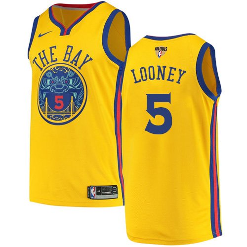 Men's Nike Golden State Warriors #5 Kevon Looney Gold The Finals Patch Swingman City Edition NBA Jersey