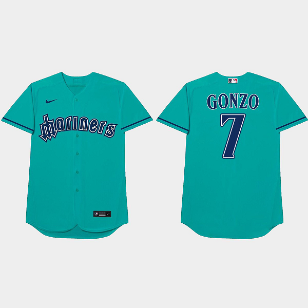 Men's Seattle Mariners #7 Marco Gonzales Aqua Nickname 2021 Players' Weekend Gonzo MLB Jersey