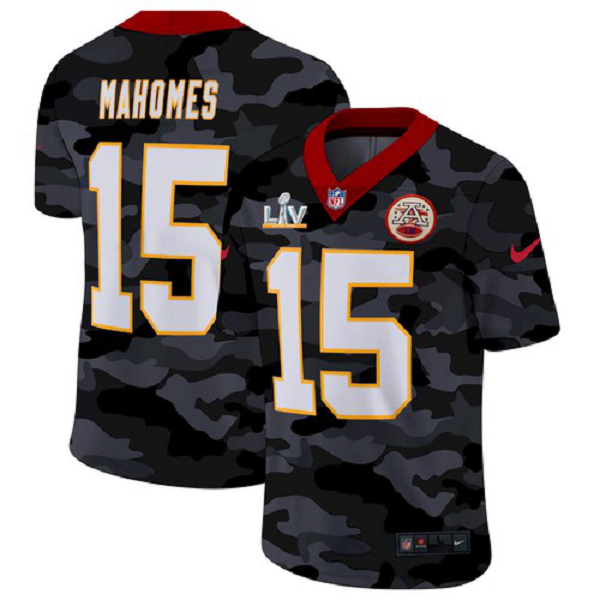 Mens Kansas City Chiefs #15 Patrick Mahomes Camo 2021 Super Bowl LV Jersey