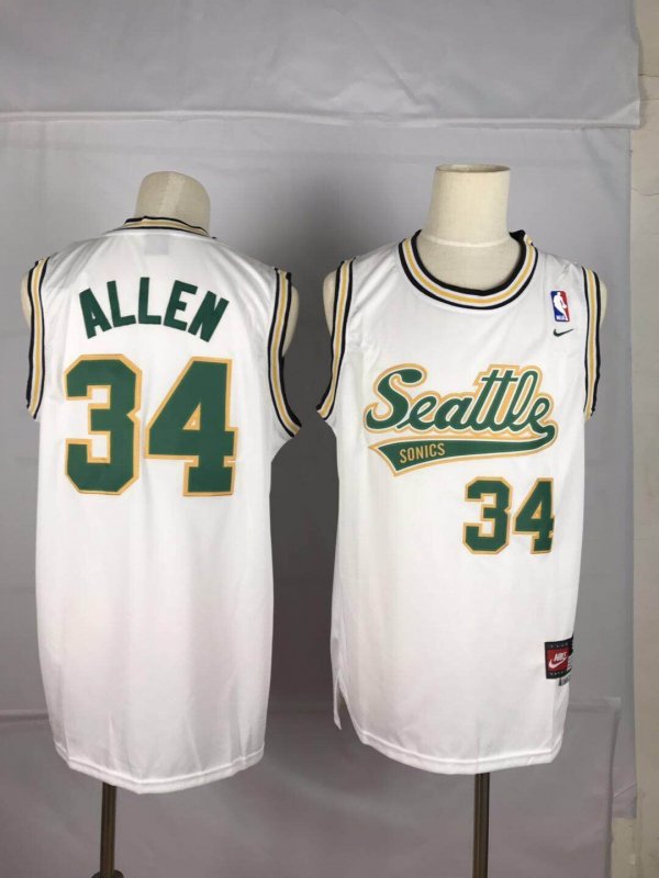 Men's Nike Oklahoma City Thunder #34 Ray Allen Seattle SuperSonics White Classic Throwback NBA Jersey