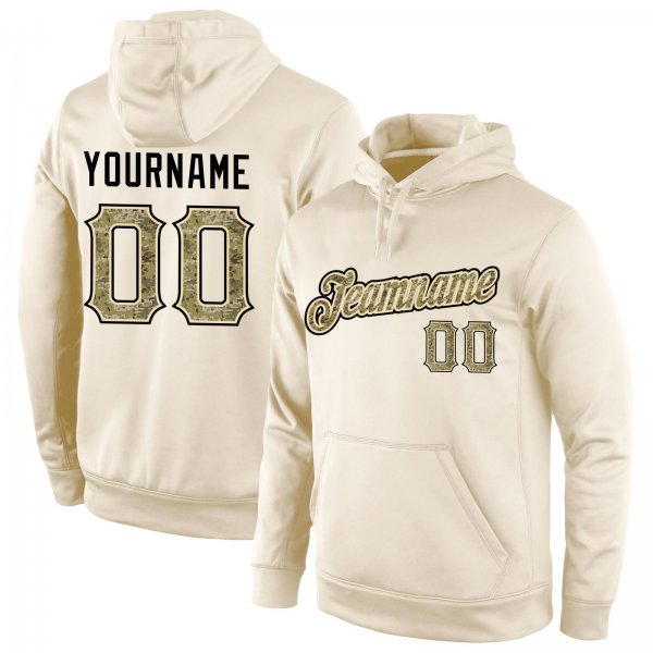 Men's Custom Stitched Cream Camo-Black Sports Pullover Sweatshirt Hoodie