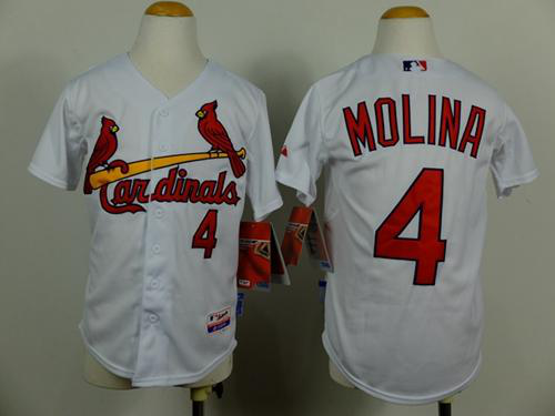 St. Louis Cardinals #4 Yadier Molina White Cool Base Stitched Youth MLB Jersey