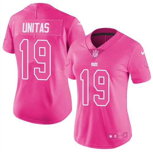 Nike Indianapolis Colts #19 Johnny Unitas Pink Women's Stitched NFL Limited Rush Fashion Jersey