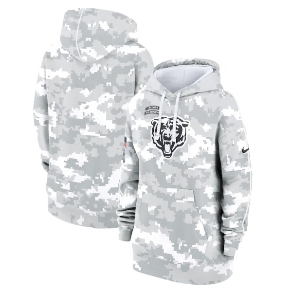 Women's Nike Arctic Camo Chicago Bears 2024 Salute To Service Club Fleece Pullover Hoodie