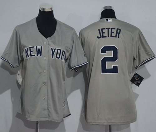 New York Yankees #2 Derek Jeter Grey Women's Road Stitched MLB Jersey