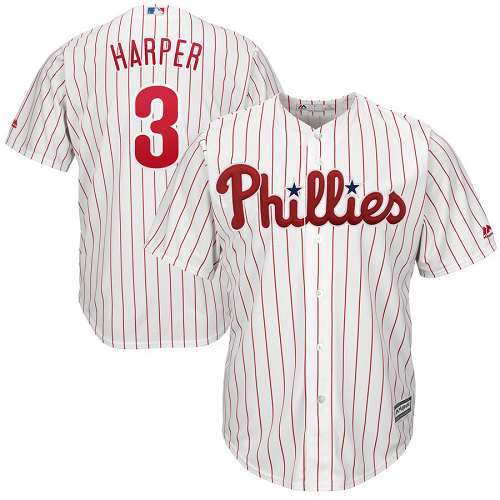 Men's Philadelphia Phillies #3 Bryce Harper Majestic MLB Home Official Cool Base Player White Jersey