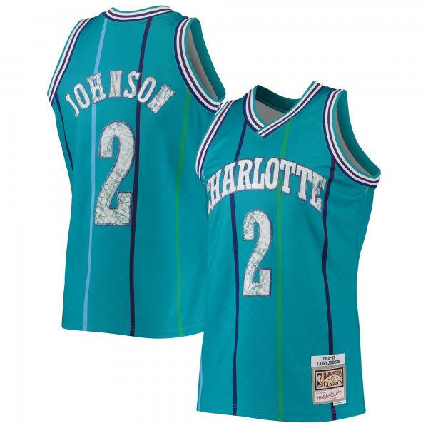 Men's Charlotte Hornets Larry Johnson Mitchell & Ness Teal 1996/97 Hardwood Classics NBA 75th Anniversary Diamond Swingman Jersey