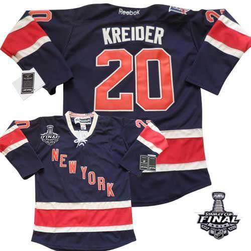 New York Rangers #20 Chris Kreider Dark Blue Third With 2014 Stanley Cup Finals Stitched NHL Jersey