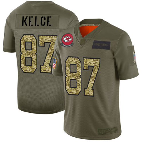 Kansas City Chiefs #87 Travis Kelce Olive/Camo Men's Stitched NFL Limited 2019 Salute To Service Jersey