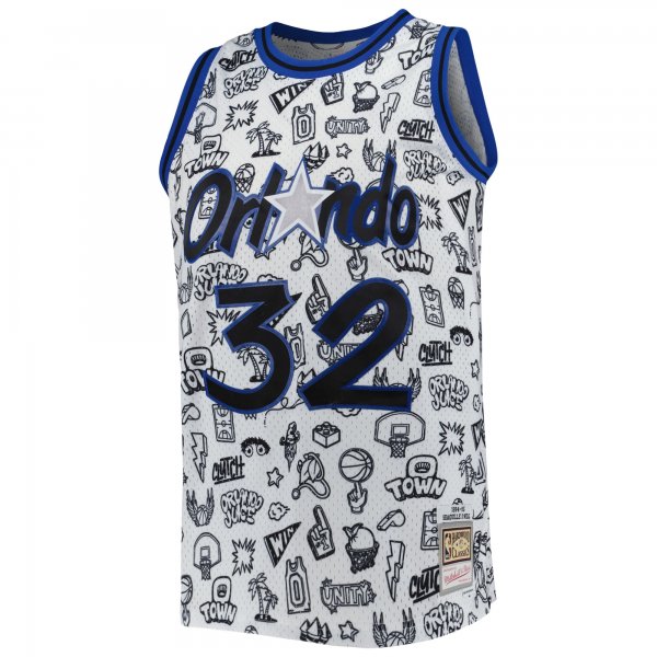 Men's Orlando Magic Shaquille O'Neal Mitchell & Ness White 1994/95 Hardwood Classics Doodle Swingman Jersey