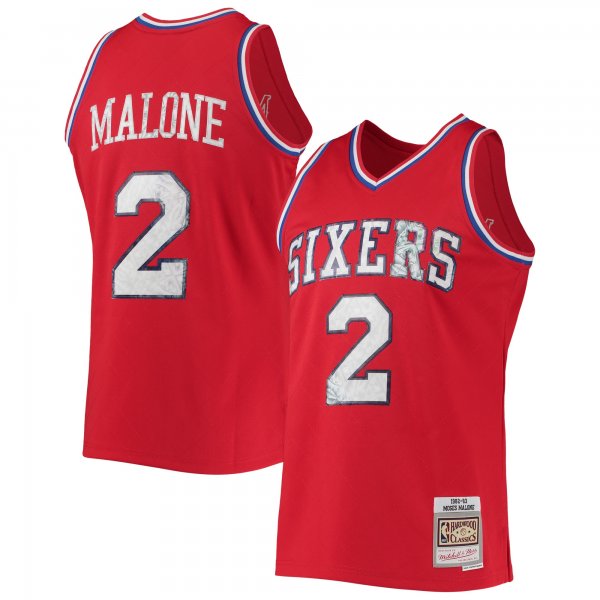 Men's Philadelphia 76ers Moses Malone Mitchell & Ness Red 1982/83 Hardwood Classics NBA 75th Anniversary Diamond Swingman Jersey