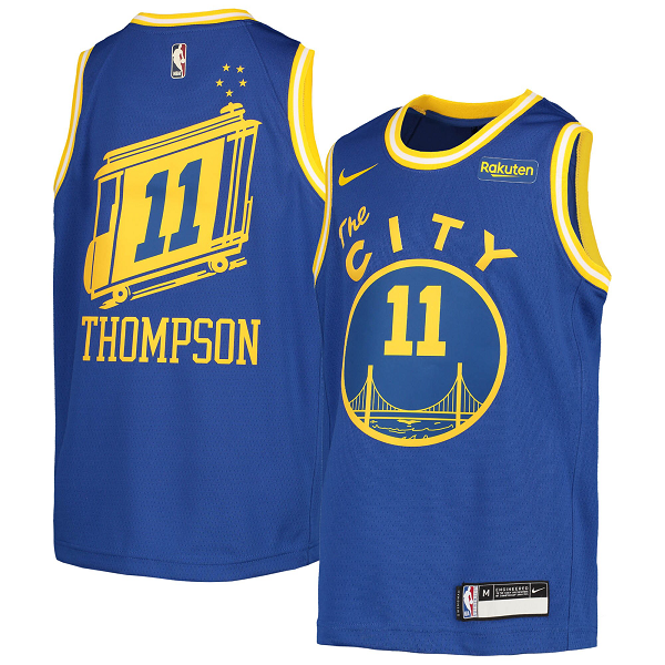 Youth Nike Golden State Warriors #11 Klay Thompson Royal Badge Swingman Player NBA Jersey