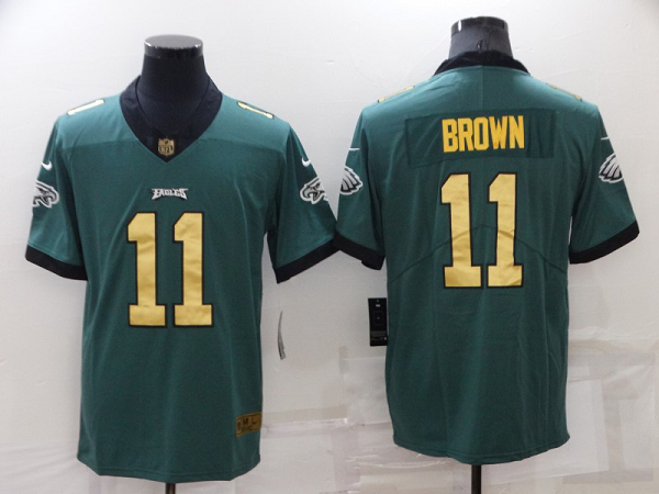 Men's Nike Philadelphia Eagles #11 A.J. Brown Midnight Green Team Color Stitched NFL New Elite Gold Jersey