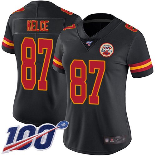 Women's Kansas City Chiefs #87 Travis Kelce BlackStitched NFL Limited Rush 100th Season Jersey