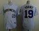 Milwaukee Brewers #19 Robin Yount White(Blue Strip) Stitched MLB Jersey