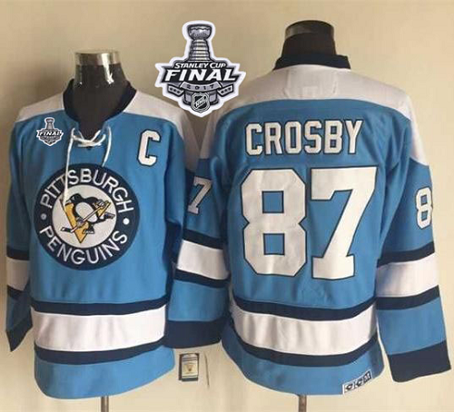 Pittsburgh Penguins #87 Sidney Crosby Blue Alternate CCM Throwback 2017 Stanley Cup Final Patch Stitched NHL Jersey