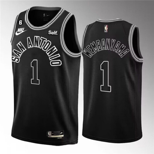 Men's San Antonio Spurs #1 Victor Wembanyama Black 2022/23 Classic Edition With NO.6 Patch Stitched NBA Jersey