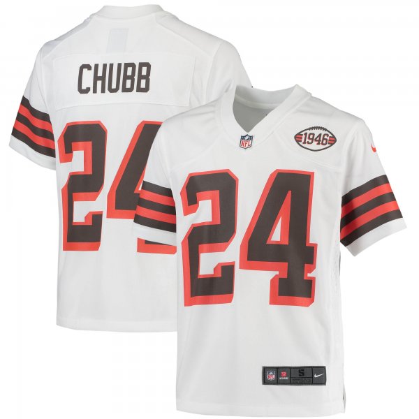 Youth Cleveland Browns Nick Chubb Nike White Game Jersey